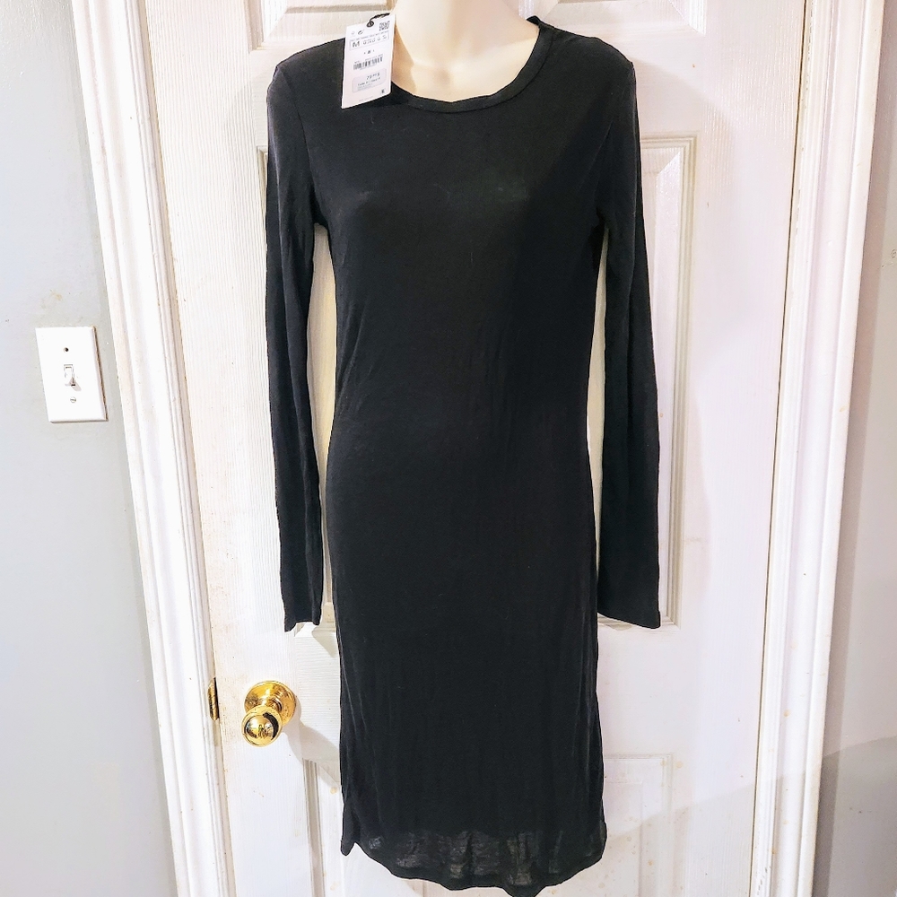 𝅺ZARA Black Sheer Midi Dress Medium NWT